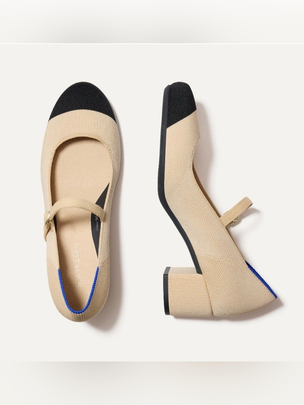 Rothy's The Mary Jane Heel in Cream Cap-toe 9 New